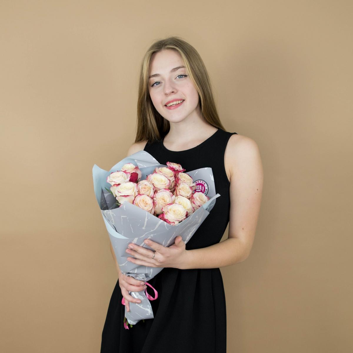 Розы красно-белые 15 шт 40 см (Эквадор) (Артикул  89760)