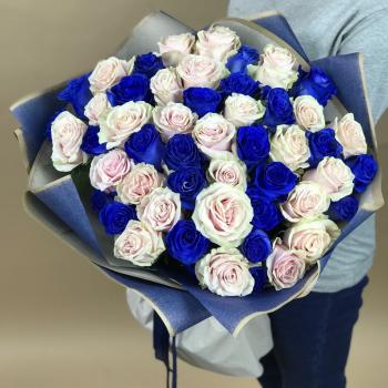 Белая и Синяя Роза 51шт 70см (Эквадор) код товара  116620
